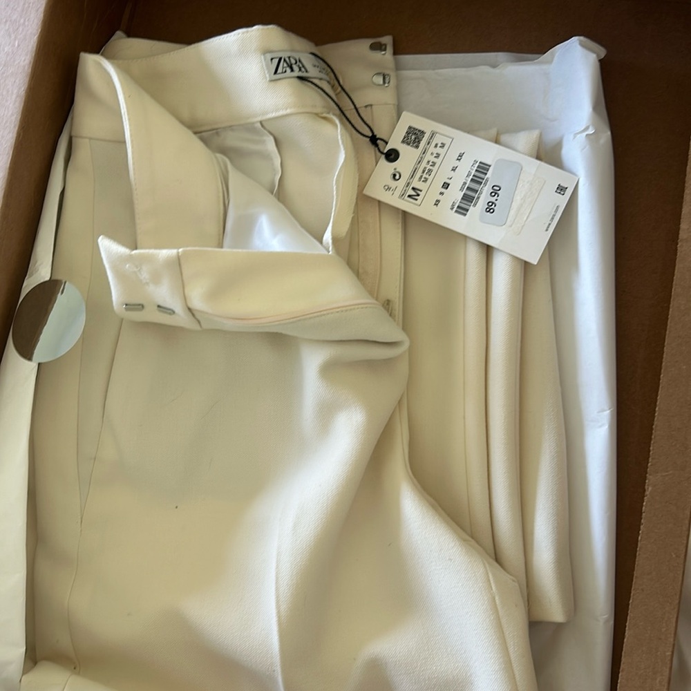 Zara formal collection beautiful winter white wide leg pants size M